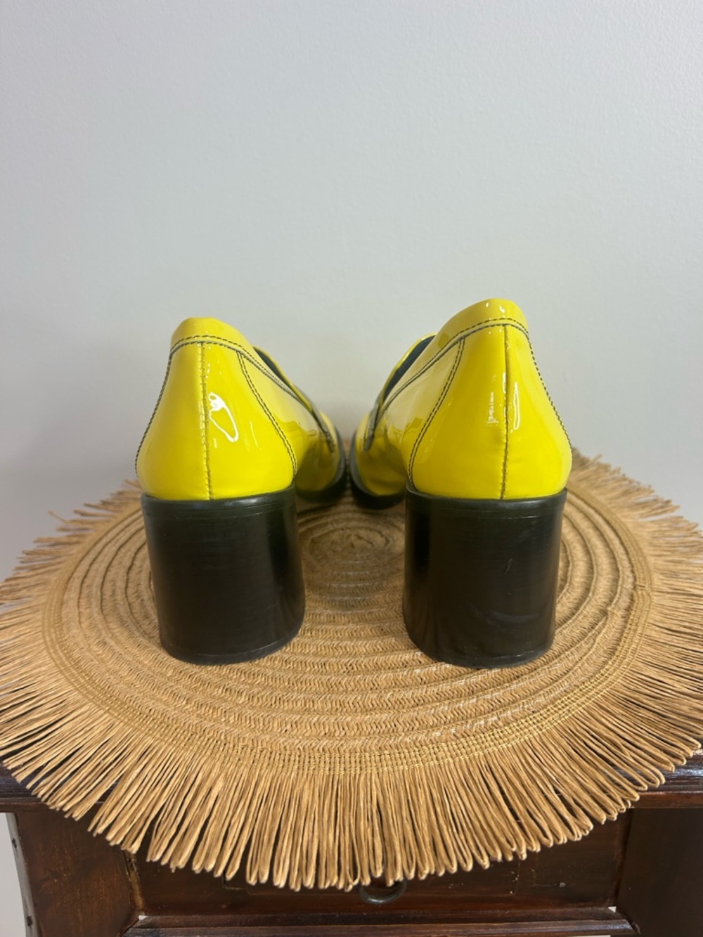 L'INTERVALLE Yellow Patent Buckle Block Heel Loafers❤️9 - Picture 8 of 15